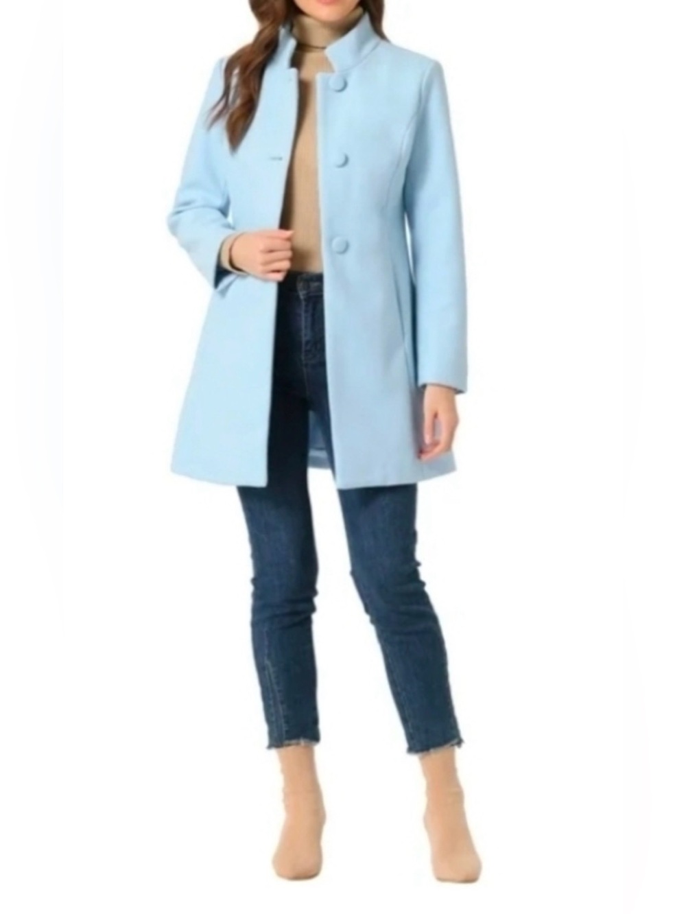 NWT- INSPIRE CHIC Winter Overcoat Mid Length Stand Collar Single Breasted Large
